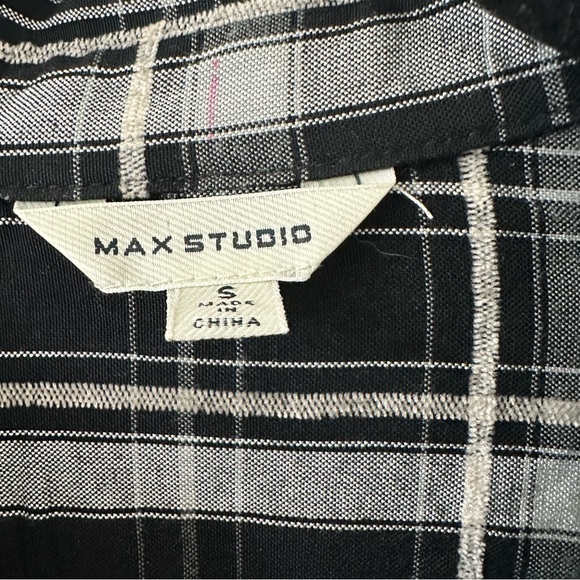 Max Studio Black & White Plaid Button Down Shirt with Ruffle Sleeves, Size Small - Picture 2 of 10